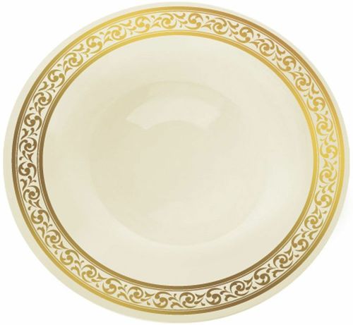 Elegant Gold Trim and Ivory Plastic Soup Bowl - Posh Party Supplies Elegant Gold Trim and Ivory Plastic Soup Bowl - Posh Party Supplies
