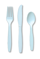 Disposable Pastel Blue 96 Plastic Spoons, 96 Plastic Forks and 96 Plastic Knives - Posh Party Supplies
