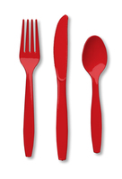 Classic Red Plastic Cutlery Assortment - 96 Spoons 96 Forks 96 Knives - Posh Party Supplies
