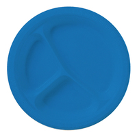 Disposable 10.25" True Blue Divided Plastic Banquet Dinner Plates  - Posh Party Supplies