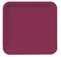 Disposable 7.25" Burgundy Square Paper Dinner Plates - Posh Party Supplies