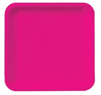 Disposable Hot Magenta Square 7.25" Paper Cake Plates - Posh Party Supplies