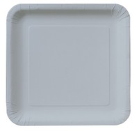 Disposable Shimmering Silver Square 7.25" Paper Cake Plates - Posh Party Supplies