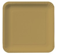 Discounted Glittering Gold Square 9" Square Paper Dinner Plates - Posh Party Supplies