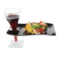 Fancy Black 6" Rectangular Plastic  Disposable Plastic Wave Cocktail Plate - Posh Party Supplies