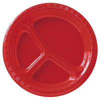Classic Red 10" Banquet Plate, Divided, Plastic