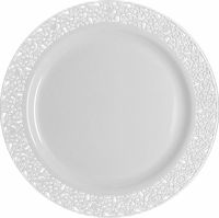Elegant White Plastic 10.25" Plate with White Trim - Posh Party Supplies