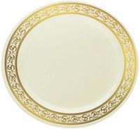 Elegant Disposable 10.25" Plastic Ivory And Gold Dinner Plate - Posh Party  Supplies