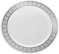 Elegant Disposable Plastic White With Silver Brimmed 7" Salad Plate - Posh Party  Supplies
