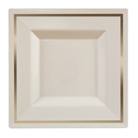 Elegant Square 10.75" Ivory and Gold Dinner Plates - Posh Party Supplies