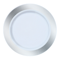 Stunning Disposable Plastic White with Silver Rim Design 7" Salad Plate - Posh Party Supplies