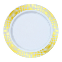 Stunning Disposable Plastic White with Gold Rim Design 7" Salad Plate - Posh Party Supplies