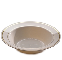 Elegant White 12 oz. Plastic Bowl with Gold Rim - Posh Party Supplies