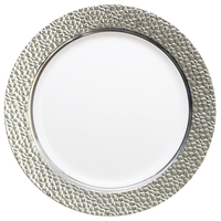 Hammered Effect - Elegant Hammered Effect Clear Plastic 9 " Dinner Plate with Hammered Silver Trim
