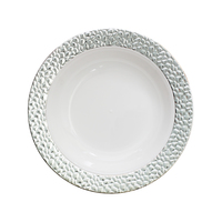 Elegant White with Hammered Effect Silver Trim Plastic 12 oz Soup Bowls - Posh Party Supplies