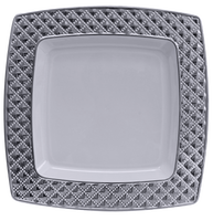 Elegant Diamond Clear and White Plastic 10.75"Dinner Plates - Posh Party Supplies