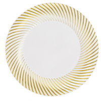 Discounted gold rimmed white plastic 9.5" dinner plates - Posh Party Supplies