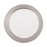 Elegant 9" White/Silver Baron Plastic Dinner Plate - Posh Party Supplies