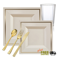 Imperial VALUE Party Package - Square Ivory with Gold Rim Dinner Settings 