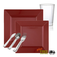 Square Red Tableware Wedding Package - Posh Party Supplies