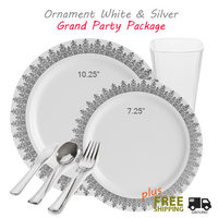 Ornament Grand party package - Silver edge plastic plates