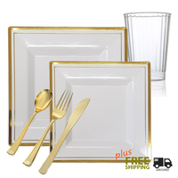 Bari VALUE Party Package - Square White with Gold Rim Dinner Settings 