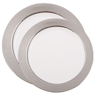 white with solid silver rim plastic plate combo pack