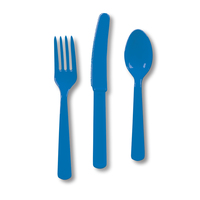 True Blue Plastic Spoons, Plastic Forks and Plastic Knives - Posh Party Supplies