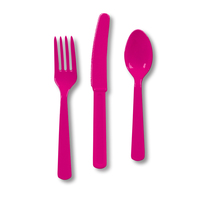 Hot Magenta Plastic Spoons, Plastic Forks And Plastic Knives  - Posh Party Supplies