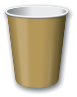 Discounted Glittering Gold Solid 9 Oz. Hot and Cold Paper Cups - Posh Party Supplies